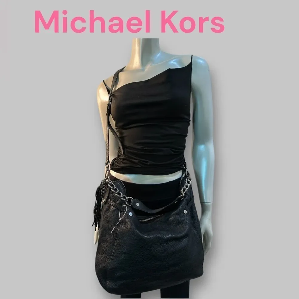 Michael Kors Black Ruched Top and Chain Strap Bag